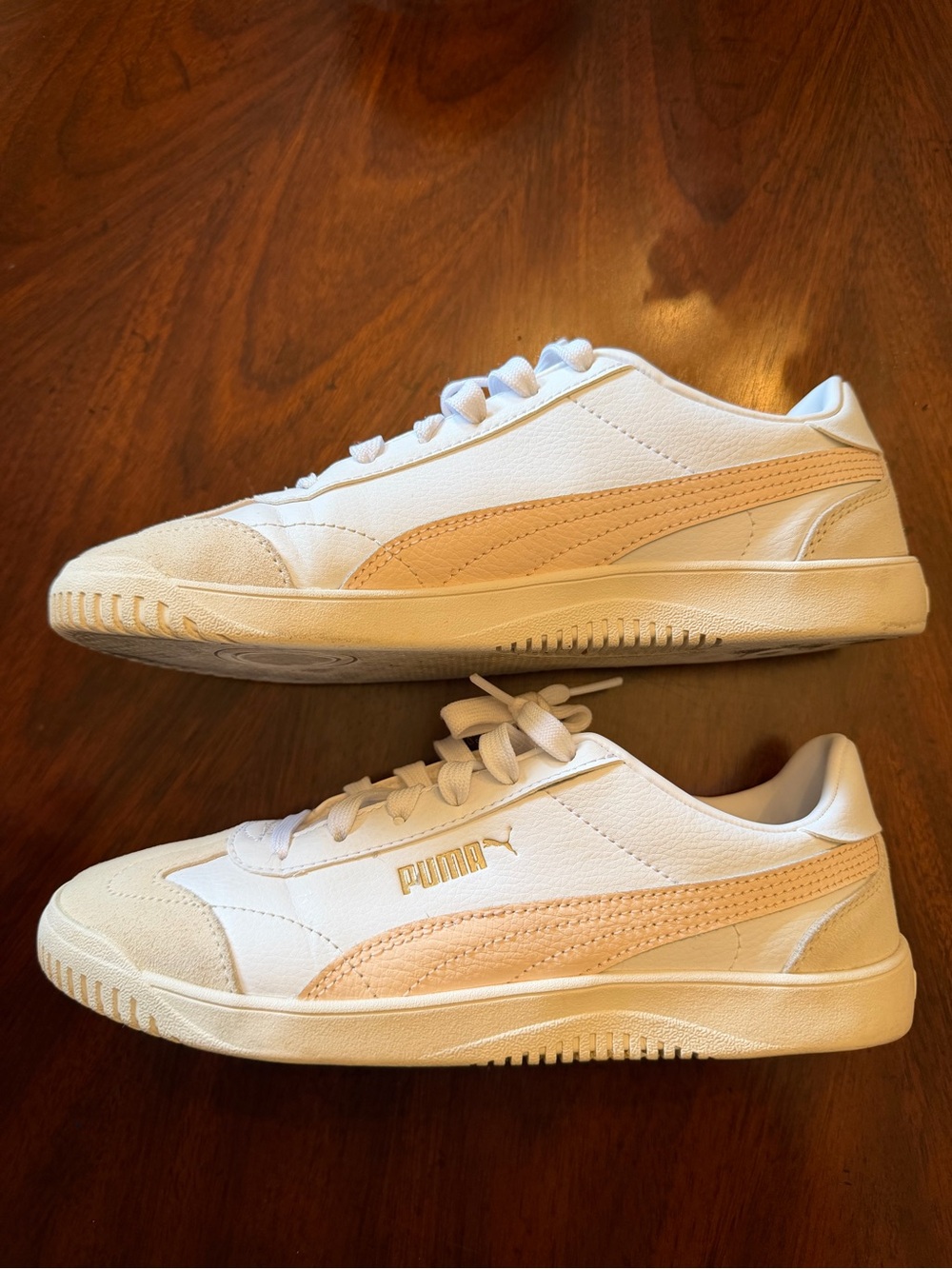 Puma White Sneakers with Light Pink Stripe